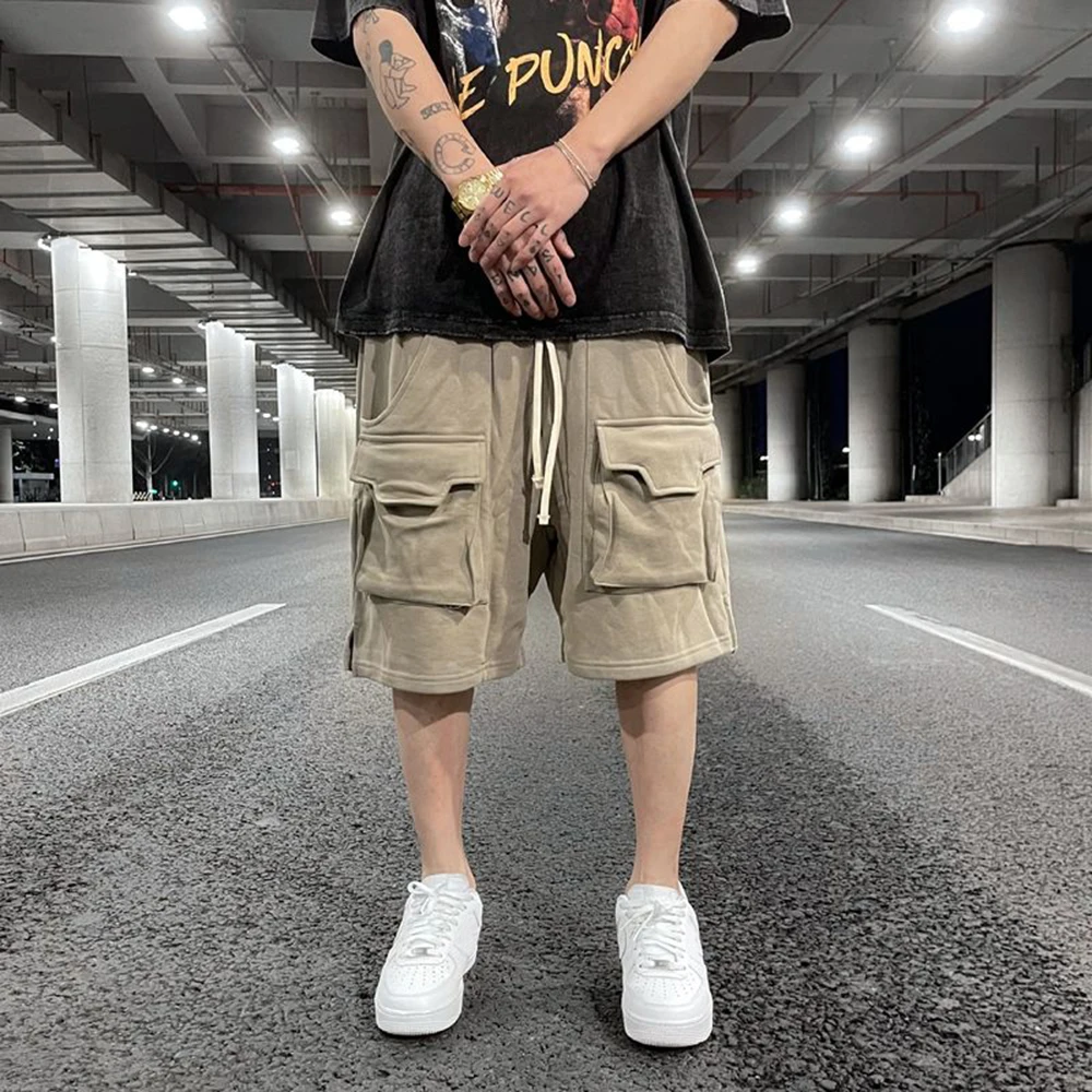 Washed Men\'s Cargo Shorts High Street Hip-Hop Casual Pants Summer Men Clothing Five-Point Pants Invisible Crotch Outdoor Sex