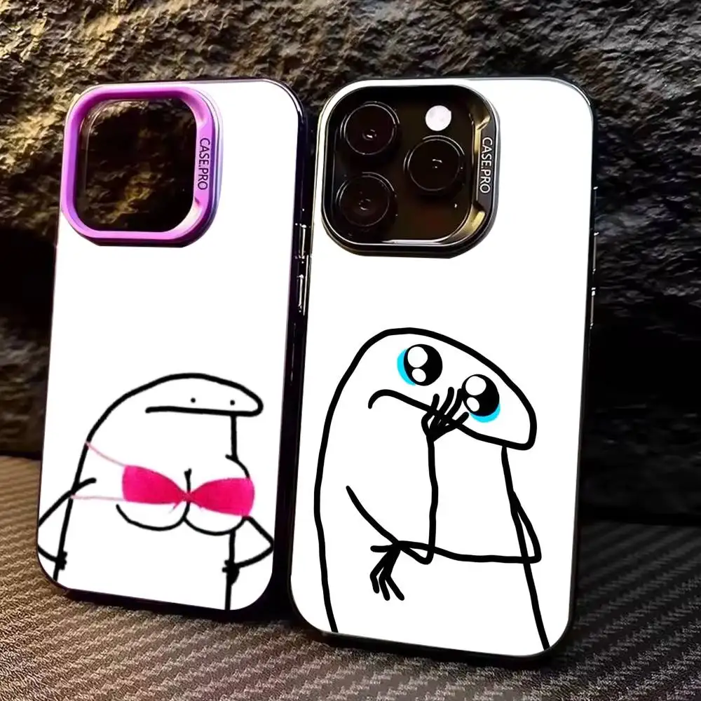 

Funny F-Flork M-Meme Phone Case For iPhone17,16,15,14,13,12,11 Plus,Pro Max Colored Silver Plated Inside Cover