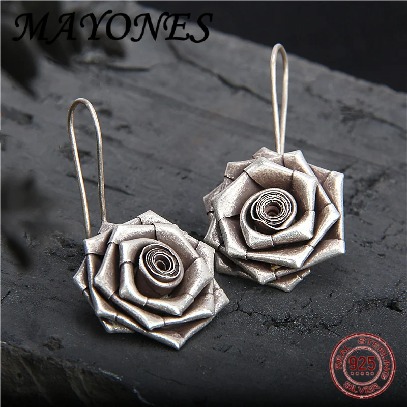 

Ювелирные изделия ручной работы в тайском стиле Chiang Mai, стерлинговое серебро 925 пробы, винтажные очаровательные серьги с розой и темпераментом для женщин, модные подарки