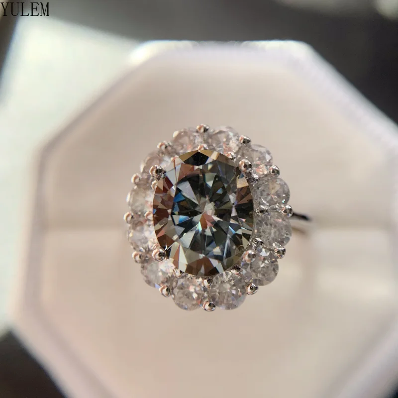 YULEM Oval Cut 3ct Gray Moissanite Diamond Ring 925 Sterling Silver Party Wedding Band Rings Women Engagement Promise Jewelry