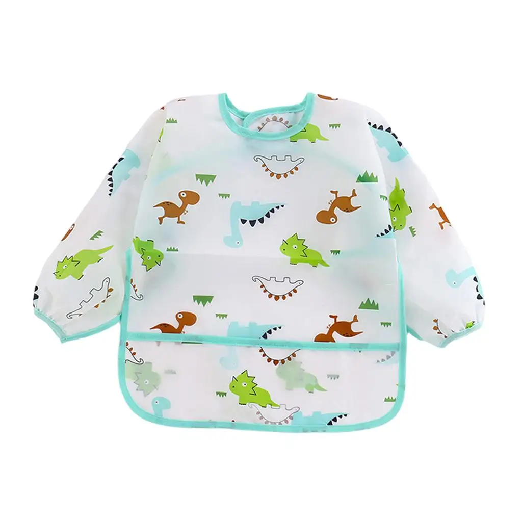 Kids Silicone Bib Waterproof Feeding Apron Long Sleeve Pocket for Baby Boys Girls Meal Time