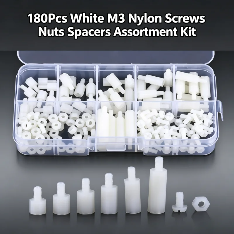 180-piece set/M3 White Hex Nylon Standoff Flat Head Nylon Plastic Spacer Screws and Nuts Nylon Screw Nut Standoff Set Plastic Fa