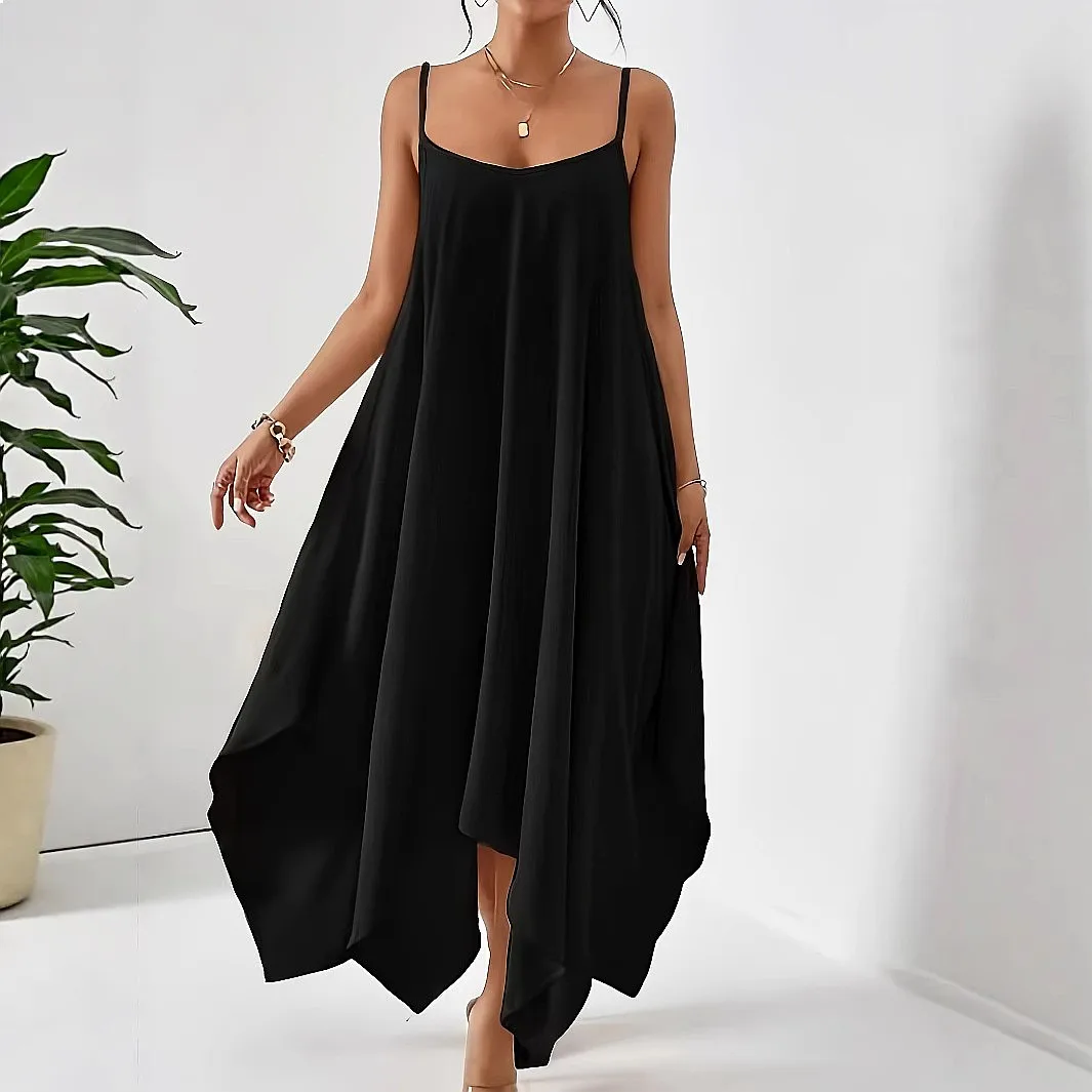 Women's Summer Sleeveless Backless Dress Casual Loose Long Dress Solid Color Irregular Dresses