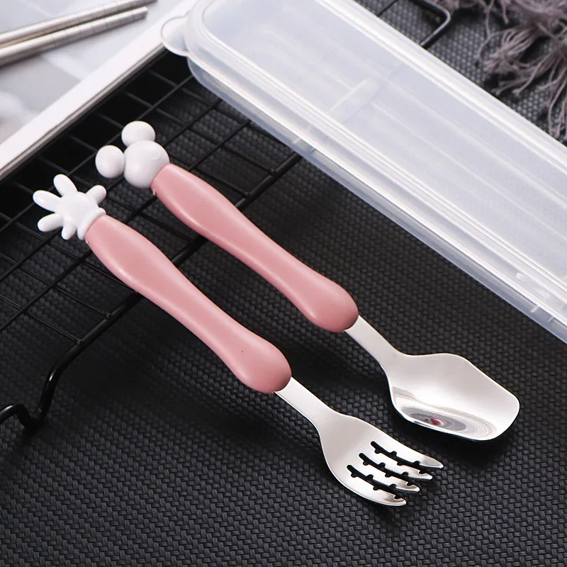 Disney Mickey Minnie Mouse Tableware Cartoon Kids Spoon Fork Set Dessert Spoon for Children Fork Baby Feed Kid Cutlery for Kids