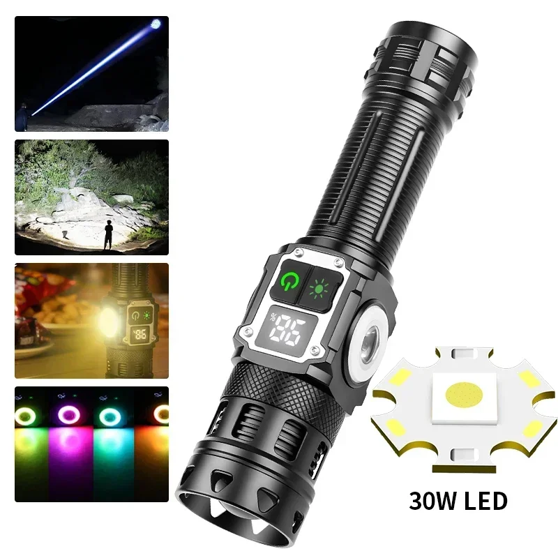 potente-linterna-led-de-30w-con-luz-lateral-cob-amarilla-recargable-por-usb-con-zoom-y-iman-en-la-base-para-senderismo-y-camping-al-aire-libre
