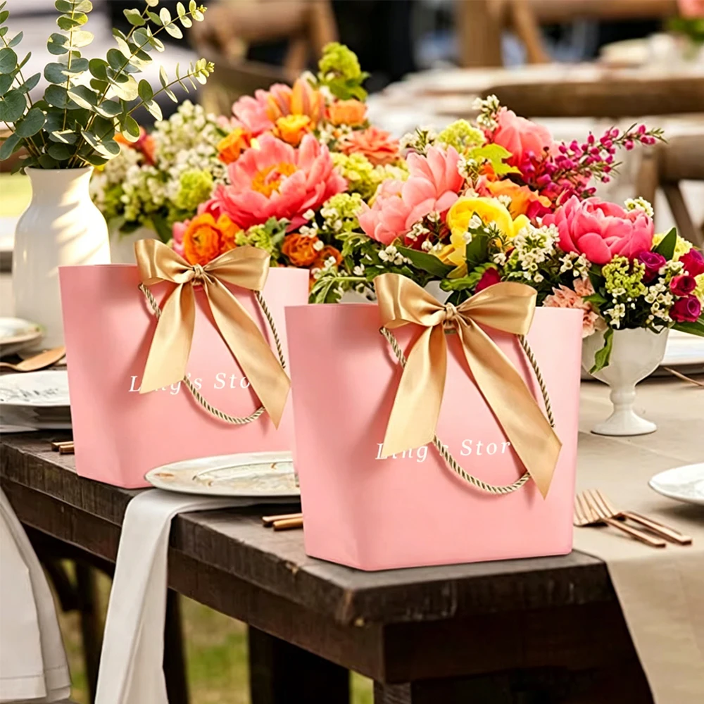 

50Pcs Personalized Logo Wedding Gift Packaging Jewelry Paper Tote Bag Souvenirs Organizer Pouch For Bridesmaids Guests Groomsman