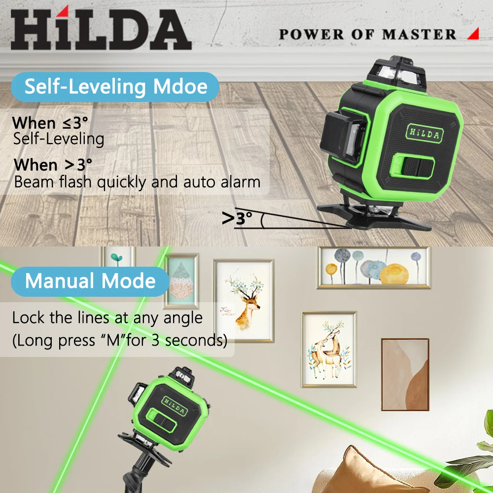 HILDA 16 Linee 4D Mini Livello Laser Linea Verde Autolivellante 360 °   Livella laser verde orizzontale e verticale con USB di tipo C