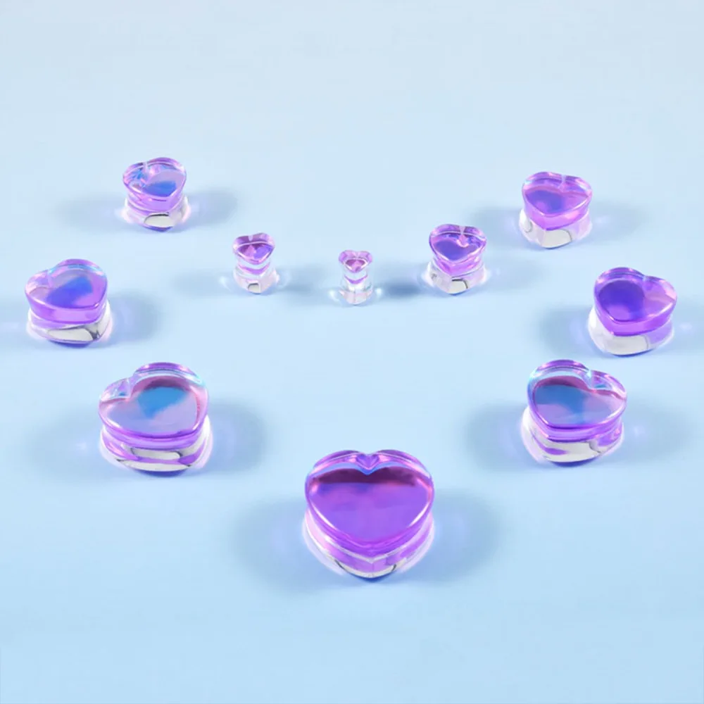 Mode Transparent Solide Rosa Lila Glas Herzförmige Ohr Expander Ohrmuschel Piercing Schmuck Ohr Expansion Artefakt 6-25mm – Detail 8