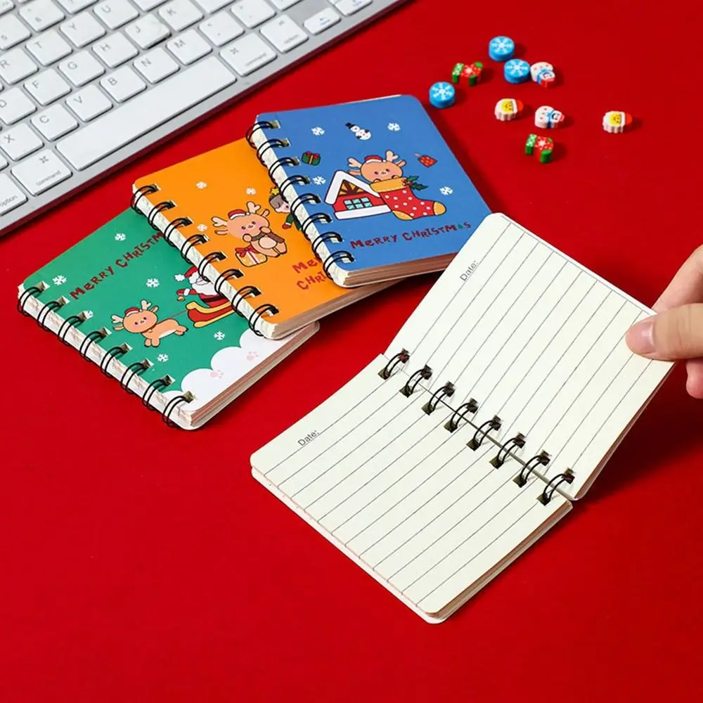 

40sheets Loose-leaf Christmas Coil Notepad Thickened Cartoon Mini Notebook Cute Side-flip Coil Book School Stationery