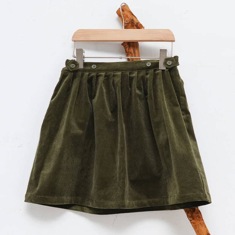 Retro Cord-Minirock mit hoher Taille für Mädchen, Frühlingsneuheit, verstellbare Knöpfe, elastische Taille, locker sitzende Kinderröcke, Mädchen-Winterkleidung – Detail 9