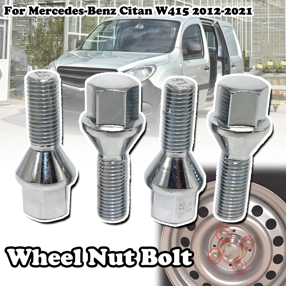 

4pcs/5pcs Car Wheel Tyre Nut Stud For Mercedes-Benz Citan W415 Lug Bolt Screw Replacement Longer 4159900207 2012 2013 2014- 2021