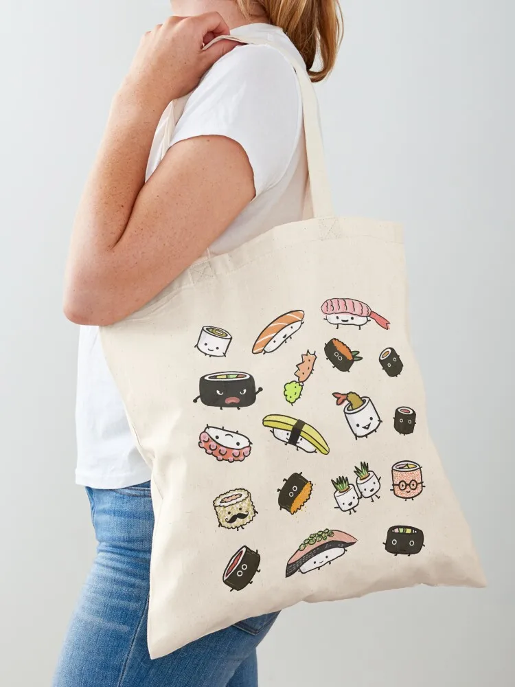 Cute Sushi Characters Pattern Tote Bag Reusable bags cute tote bag Canvas Tote Bag