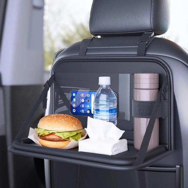Car Seatback Organizer Foldable Table Tray PU Leather Touch Screen Pocket Phone Tablet Holder Heat Proof Cup Holder for Travel - view 2