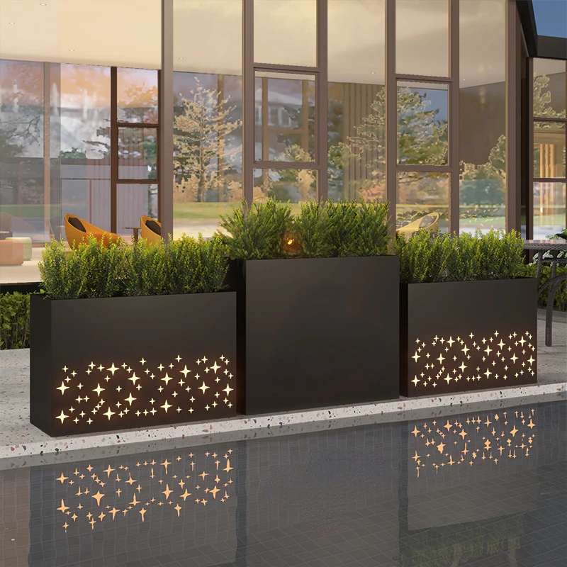 Flower Jar Fence Iron with Light Commercial Street Iron Outdoor Combination Flower Box