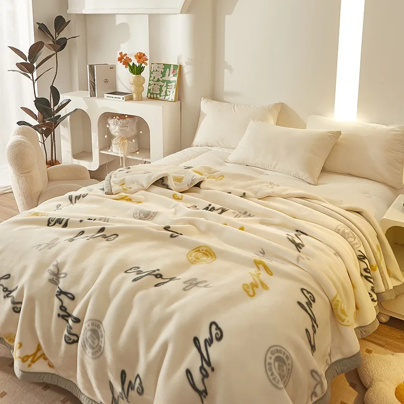 Fleece Blanket Quee King Size,Plush Korean Mink Blanket,2 Plyprinted Heavy Blanket for Winter Ultra Soft Microfiber Sofa Fleece