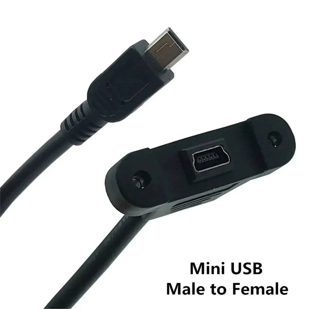 (A60I] Mini USB USB 2.0 Male Connector to Mini USB 2.0 Female Extension Cable Pitch 27.5mm with Screws Panel Mount Hole 0.5m