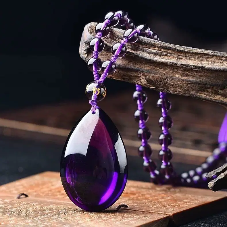 

Natural Brazilian amethyst water drop pendant sweater chain for men and women