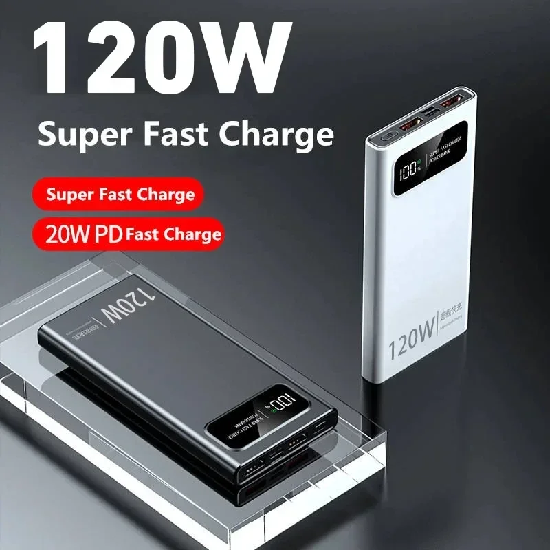 200000mAh 120W Power Bank Super Fast Charge Battery Ultralarge Capacity With Digital Display Power Bank For iPhone Xiaomi Huawei