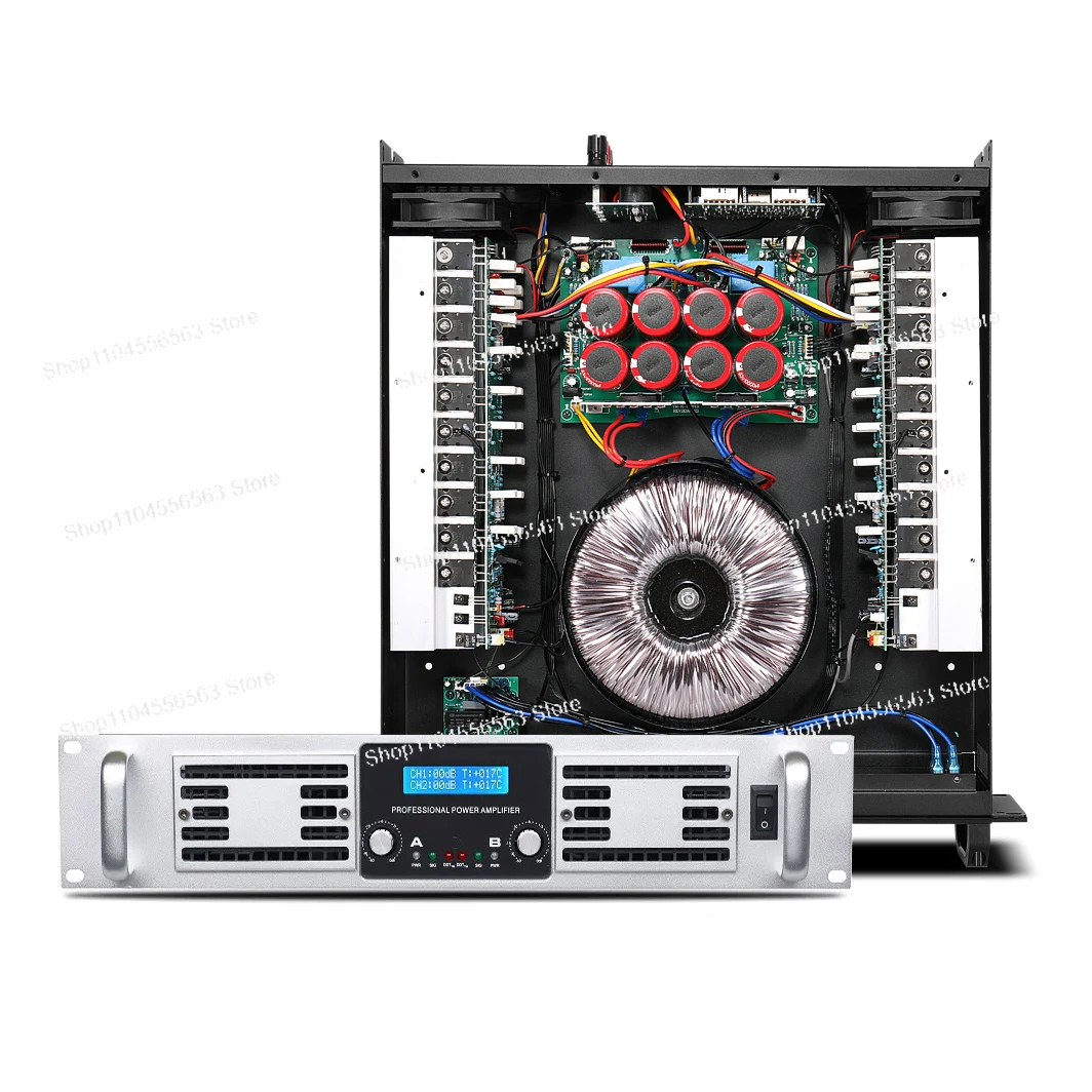 2U 2x650W Professional Power Amplifier, Class H Dual Channel for Home Club KTV Audio System