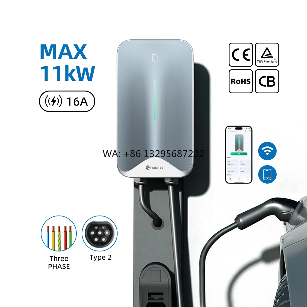 

Зарядная станция для электромобилей 11 кВт, 3-фазная, умная, настенная, быстрая, IP65, 16А, Тип 2, с RFID-картой, Wi-Fi, для дома и бизнеса
