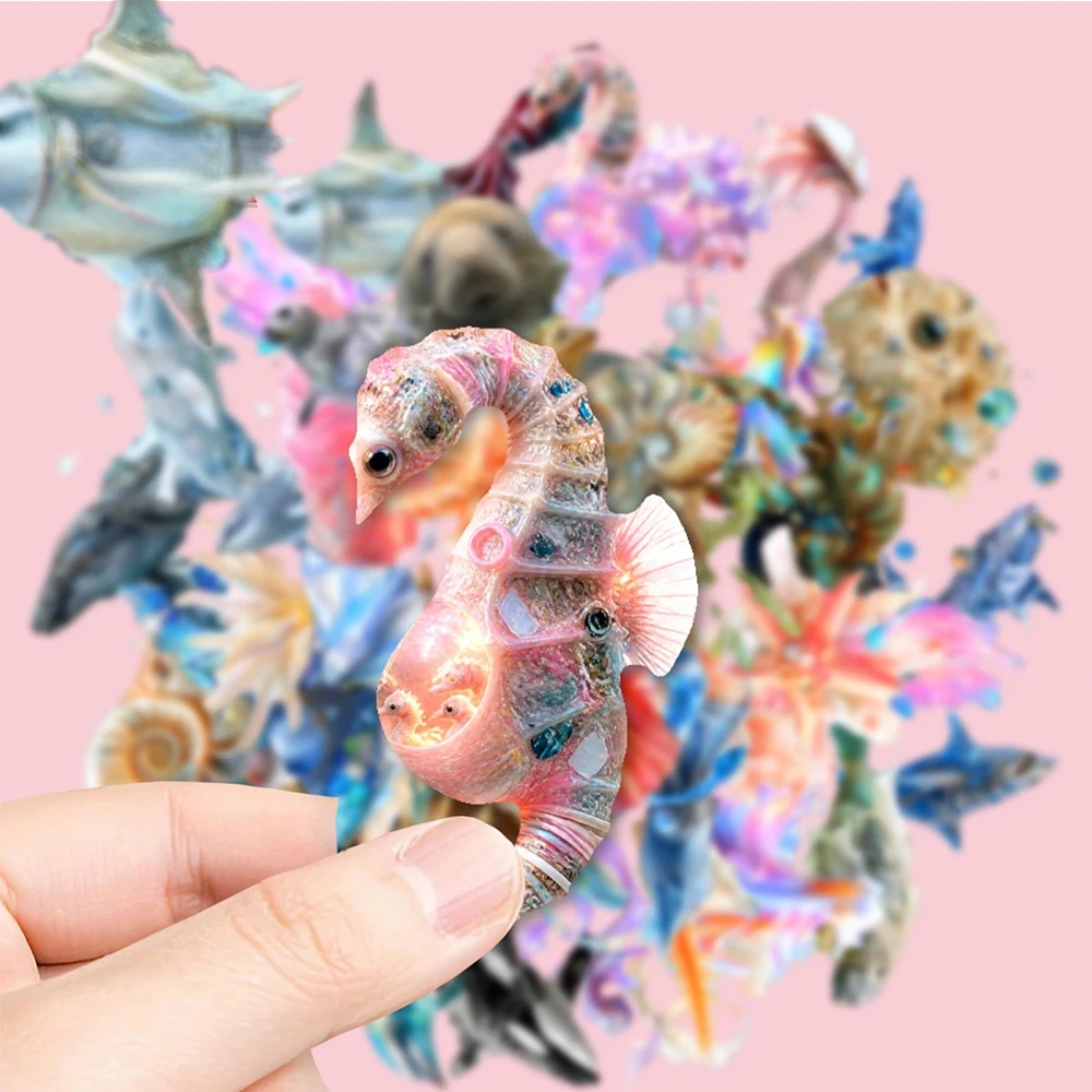 10/30/50pcs Crystal Marine Life Animals Stickers Transparent Waterproof Decals DIY Luggage Phone Notebook Cartoon PET Sticker