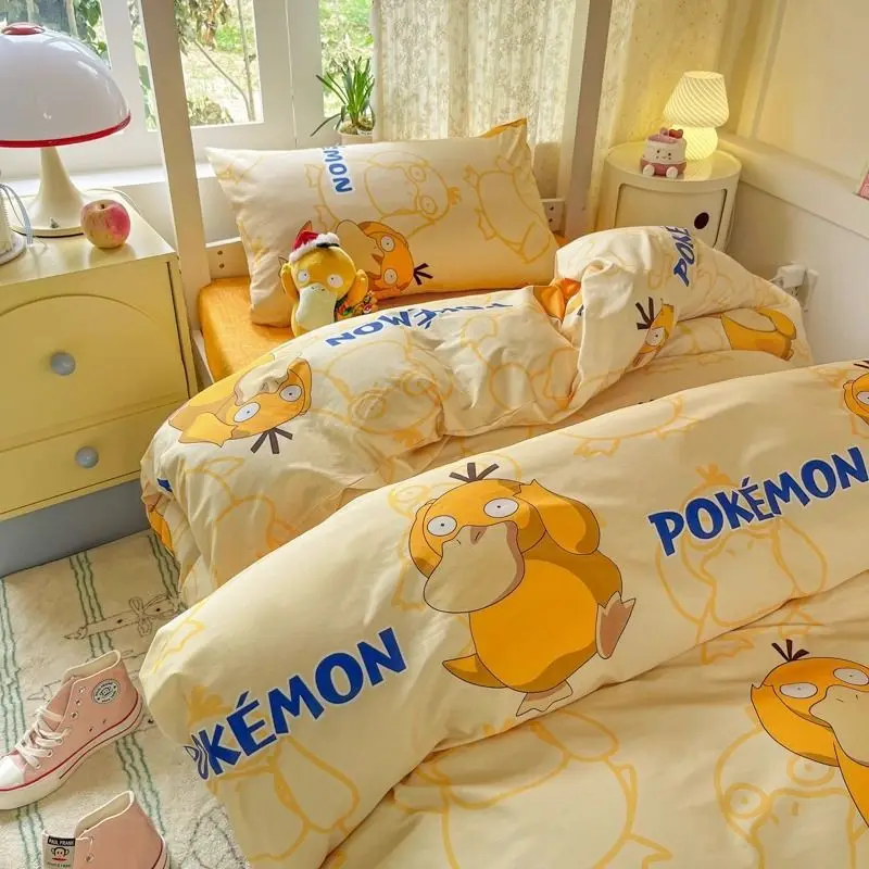 genuino-psyduck-pokemon-serie-100-algodon-4-uds-juego-de-ropa-de-cama-para-ninos-funda-de-edredon-funda-de-almohada-paquete-de-3-uds