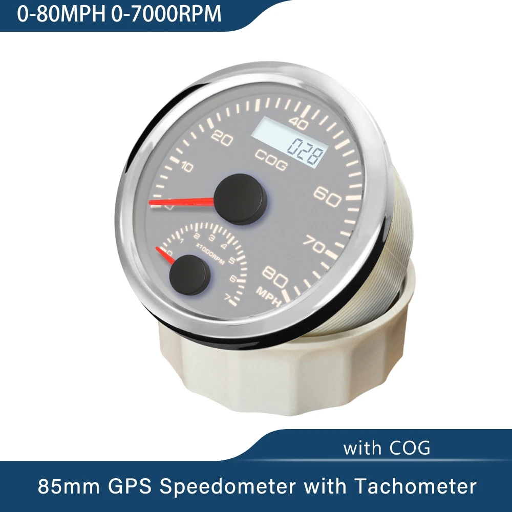

ELING Универсальный 85 мм GPS-спидометр 0-80MPH 0-7000RPM с GPS-антенной Янтарная подсветка 12 В 24 В для легковых автомобилей, лодок, грузовиков
