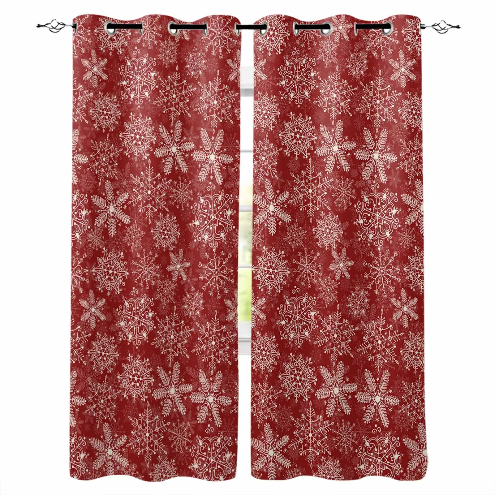 Christmas Snowflake Hand-Painted Vintage Curtains for Living Room Bedroom Decorative Window Treatment Drapes Kitchen Curtains