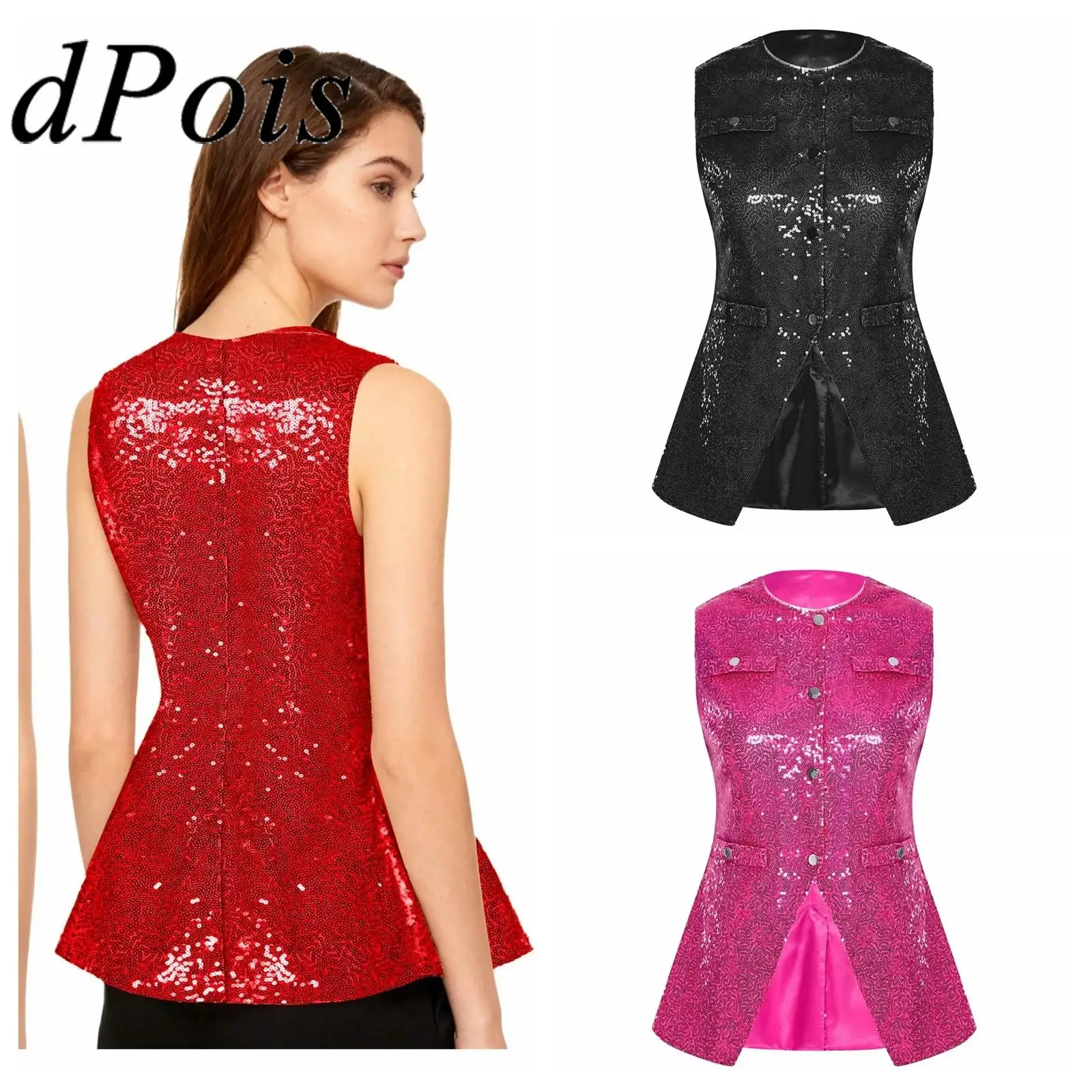 

Waistcoats for Womens Sequin 70s Disco Dance Vests Shiny Waistcoat Fashion Button-down Sleeveless Vest Tank Top for Party Stage