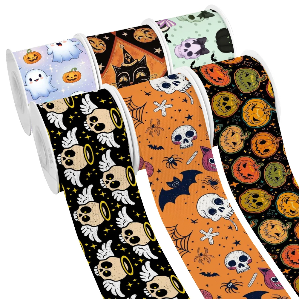 Pumpkin 5yards Cartoon Halloween Printed Grosgrain Ribbon for Cheer Bows DIY Girl Headwear Hair Bows Satin Ribbon