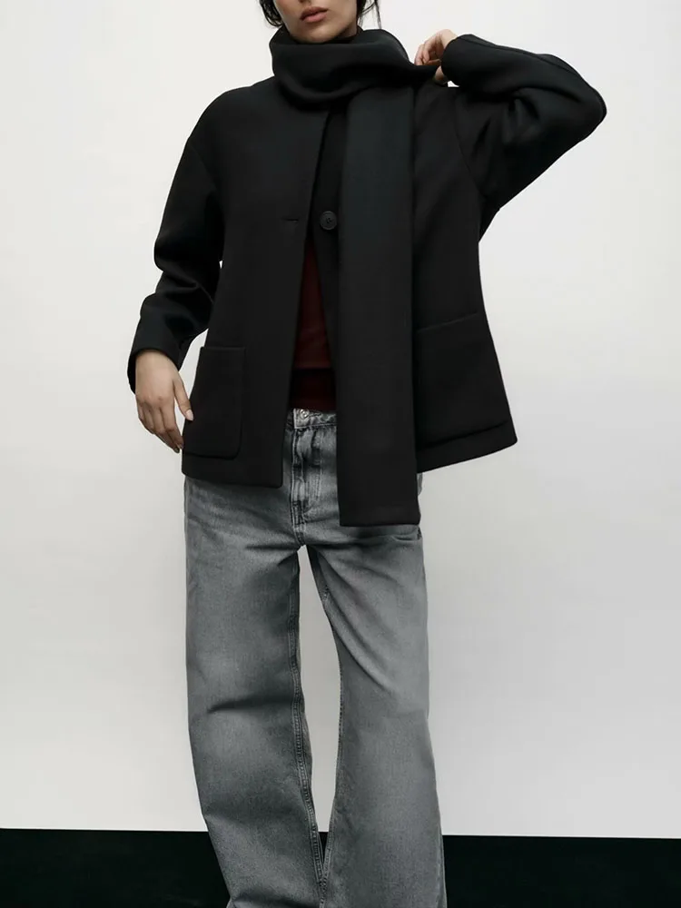 

Spring New Arrival Women's Faionable Comfortable Mixed Fiber Coat with Scarf Long Sve Regular Length Commute Sle