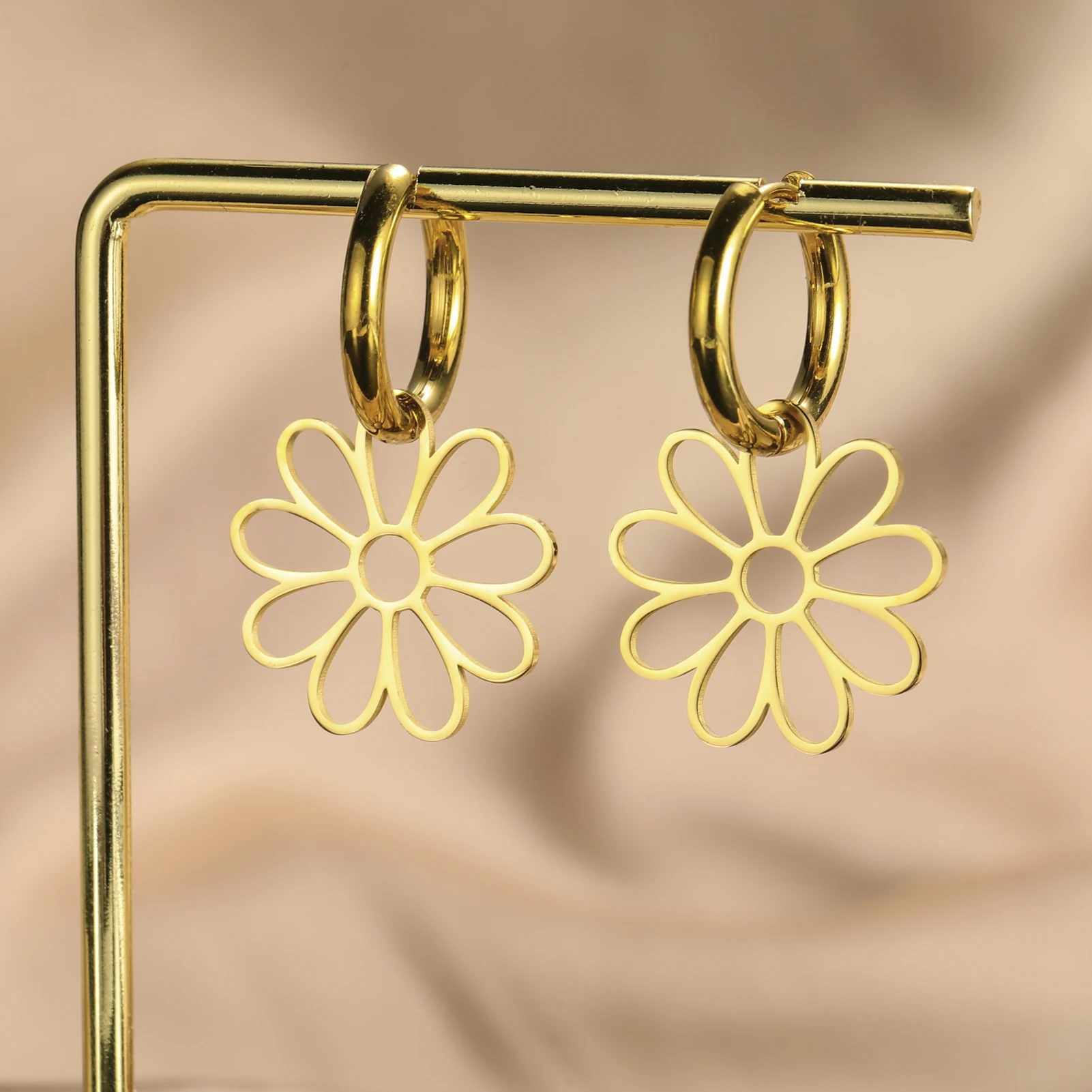 COOLTIME Blumen-Tropfenohrringe für Damen, Edelstahl, goldfarben, Kpop, Party, Geburtstagsgeschenk, Zubehör, Großhandel – Detail 9
