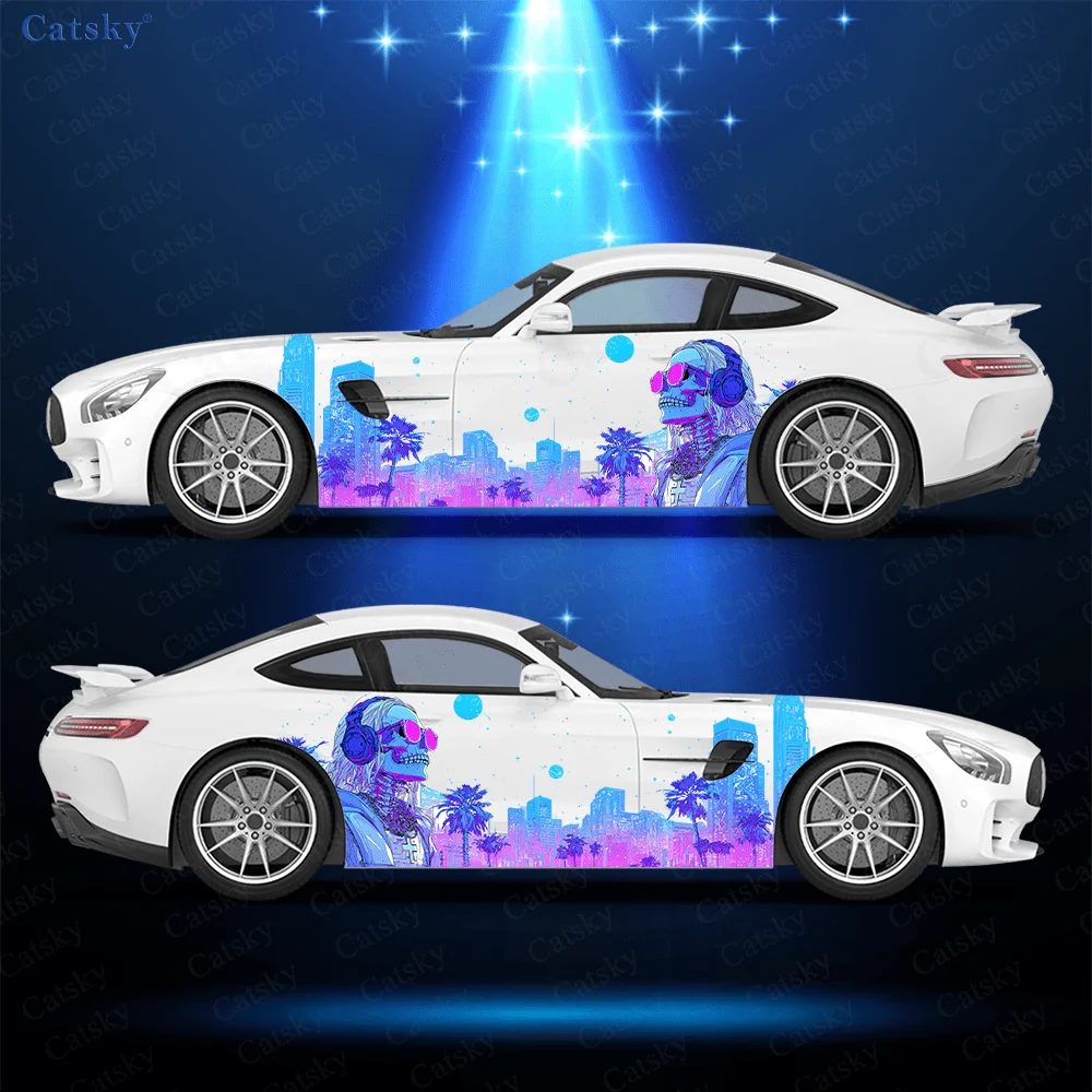 ネオンテックシティスケルトンカービニールラップデカール自己粘着pvcステッカートラックsuv装飾自動車アクセサリーギフトに適しています