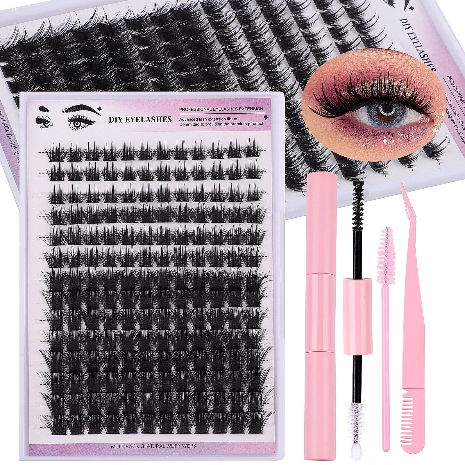 New DIY Single Cluster False Eyelashes 168 Cluster Large Capacity 10-16mm Tweezers With Glue Suit Combination Batch