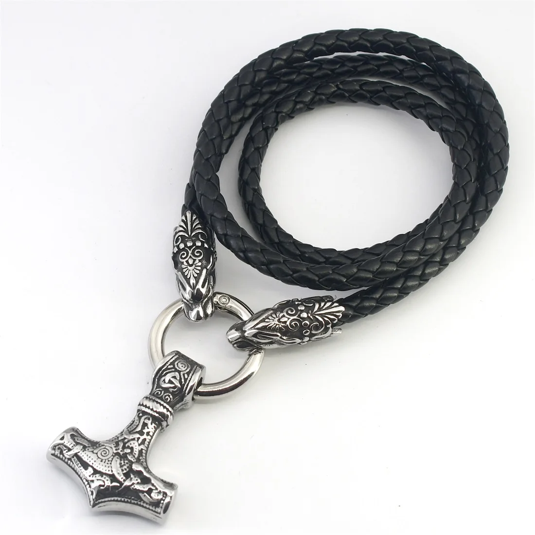 Nordic Men's Two-tone Thor's Hammer Pendant Necklace Viking Stainless Steel Wolf Scalp Chain Accessories Viking Jewelry