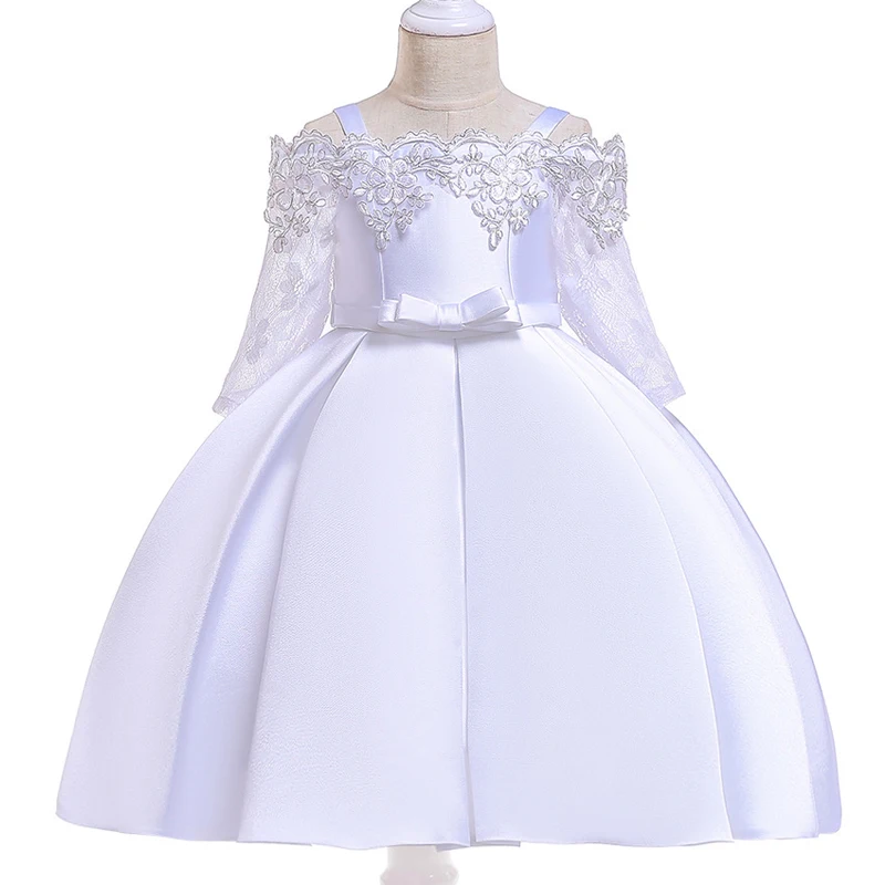 Formal Off Shoulder Party Dress For Girls Children Clothing Lace Girls Princess Dresses Elegant Wedding Gown Half Sleeve 3-10Y