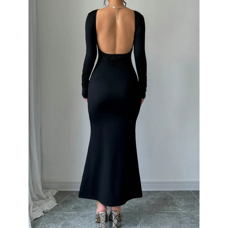 Robe longue Sexy de Style Mature, dos nu, taille haute, moulante, longueur cheville, pour femmes, automne hiver
