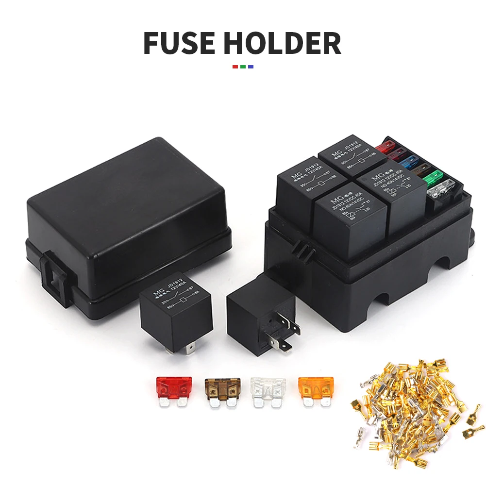 Free Combination Auto Car Truck 6Way Fuse Holder 4 Relay holder Circuit Standard ATO Blade Fuse Relay Holder 12V 40A Relay