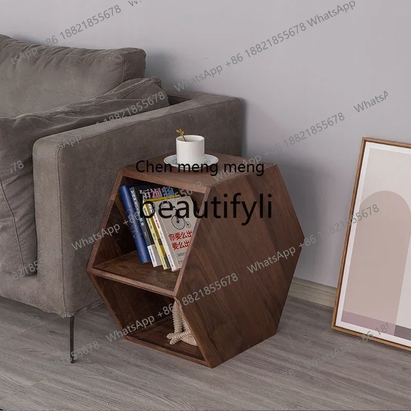 

CC Modern Minimalist Small Apartment Black Walnut Sofa Side Table Tea Cabinet Multifunctional Side Cabinet Small Coffee Table