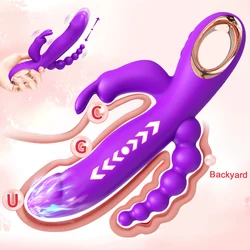 3 in 1 G-Spot Rabbit Vibrator for Women Dildo Vagina Clitoris Stimulator  Anal Double Penetration Female Sex Toys for Adults