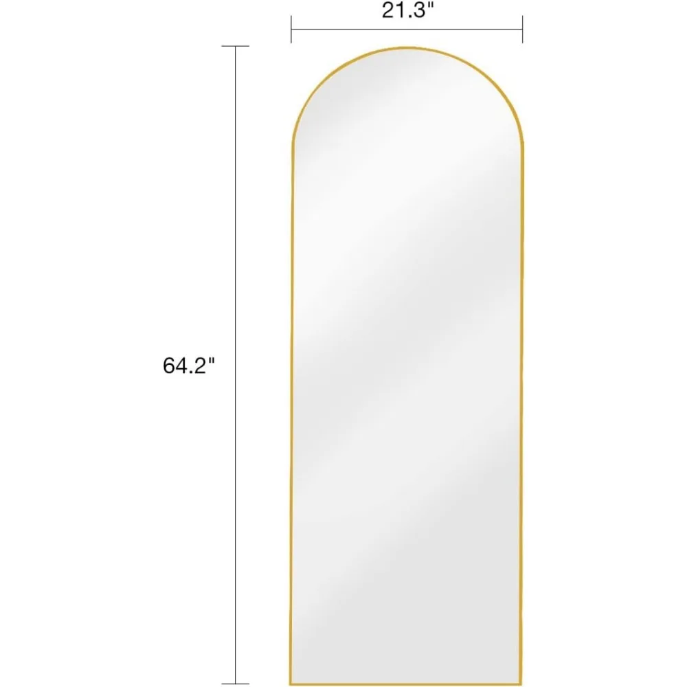 Espejo de pared de longitud completa, espejo de piso con soporte, 64 "x 21", grande, longitud completa, dorado