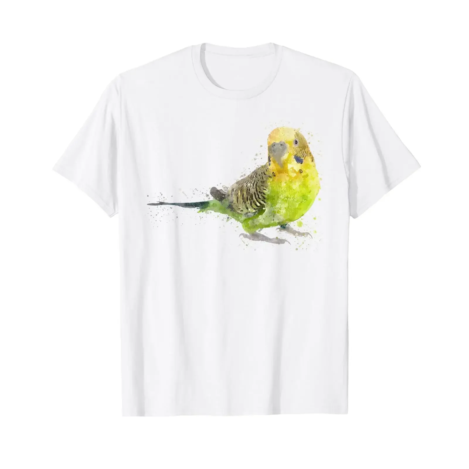 Budgies Green Watercolour Bird Parakeet Cockatiel T Shirt White vintage Washed Unisex Stylish Slightly homme