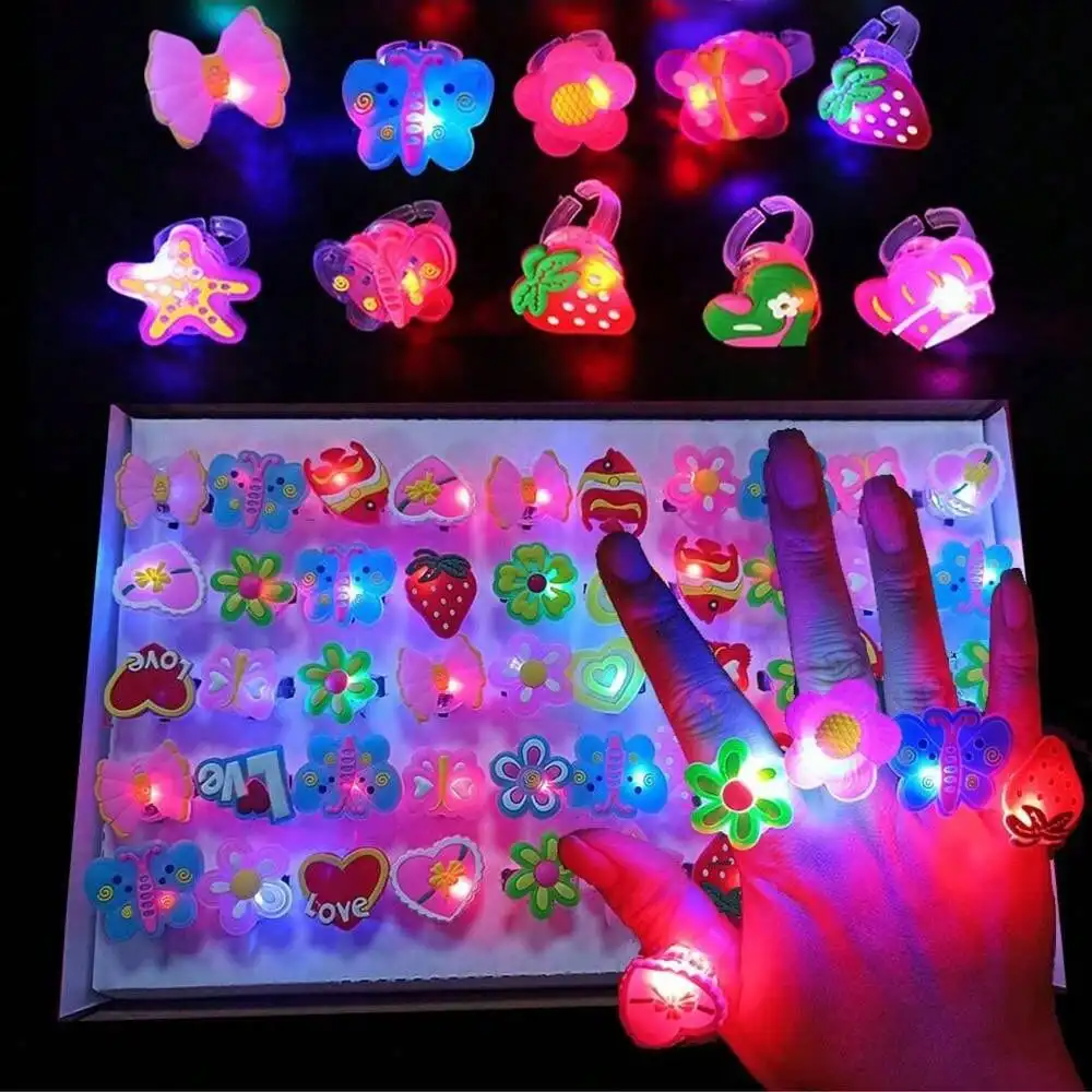 20/50 Stück Cartoon LED Leuchtende Fingerringe Tier- und Blumenmotiv Leuchtende Fingerringe Spielzeug Leuchtende Ringe Leuchten im Dunkeln Partyzubehör – Detail 1