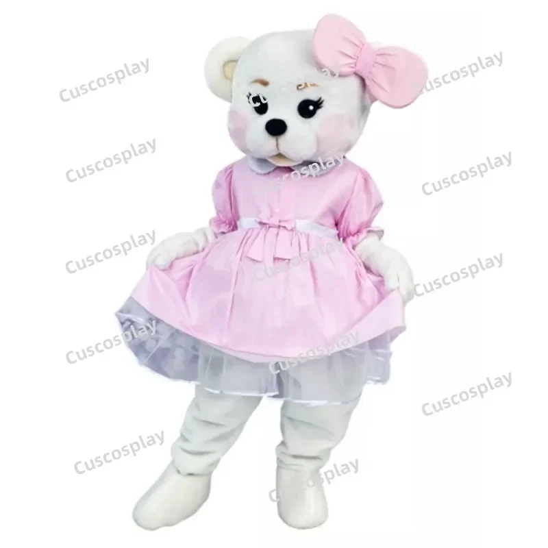 Christmas Pink Dress Teddy Bear Mascot Costume Anime Cosplay White Bear Halloween Carnival Party Events Anime Adult Christmas