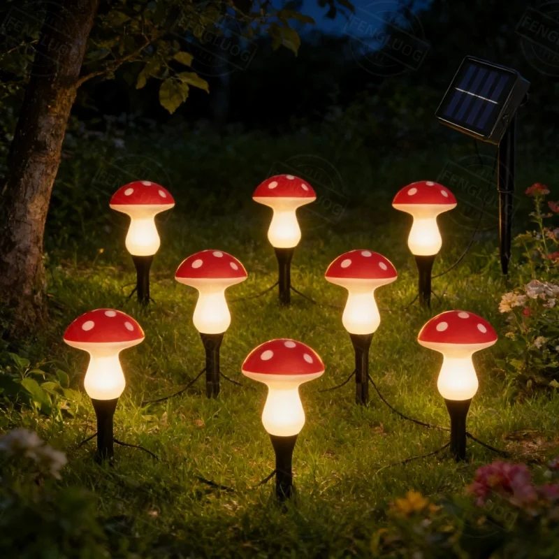 Enchanted Forest Red Spotted Mushroom Solar Stake Lights Waterproof Outdoor Fairy Garden Yard Lawn Pathway Decoration