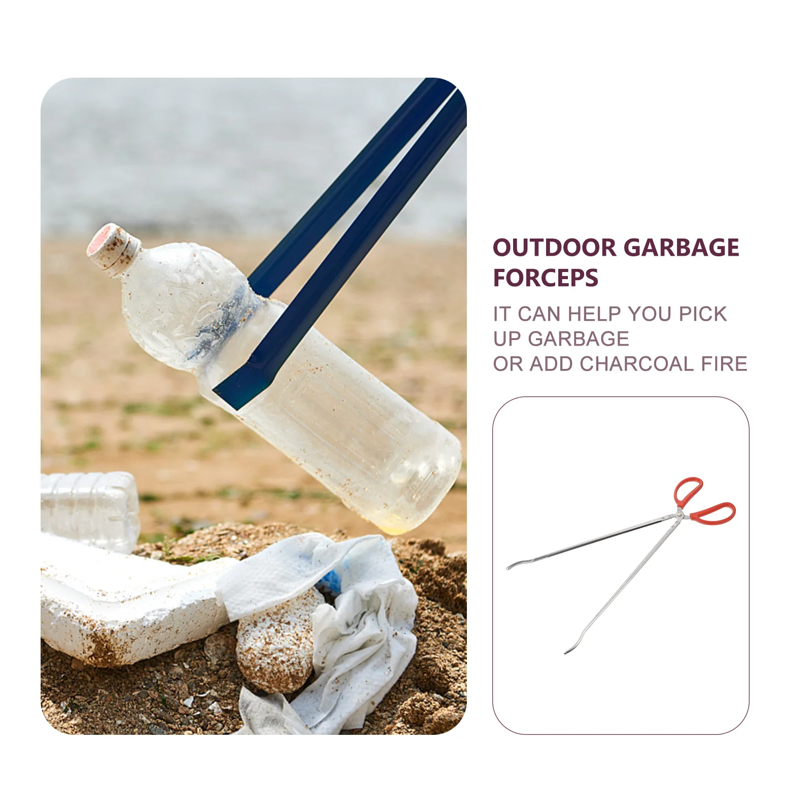 

Stainless Steel Waste Clip Household Fire-Tongs Bbq Coals Clamp Outdoor Garbage Picker Long Handle Yard Clamps Grilling