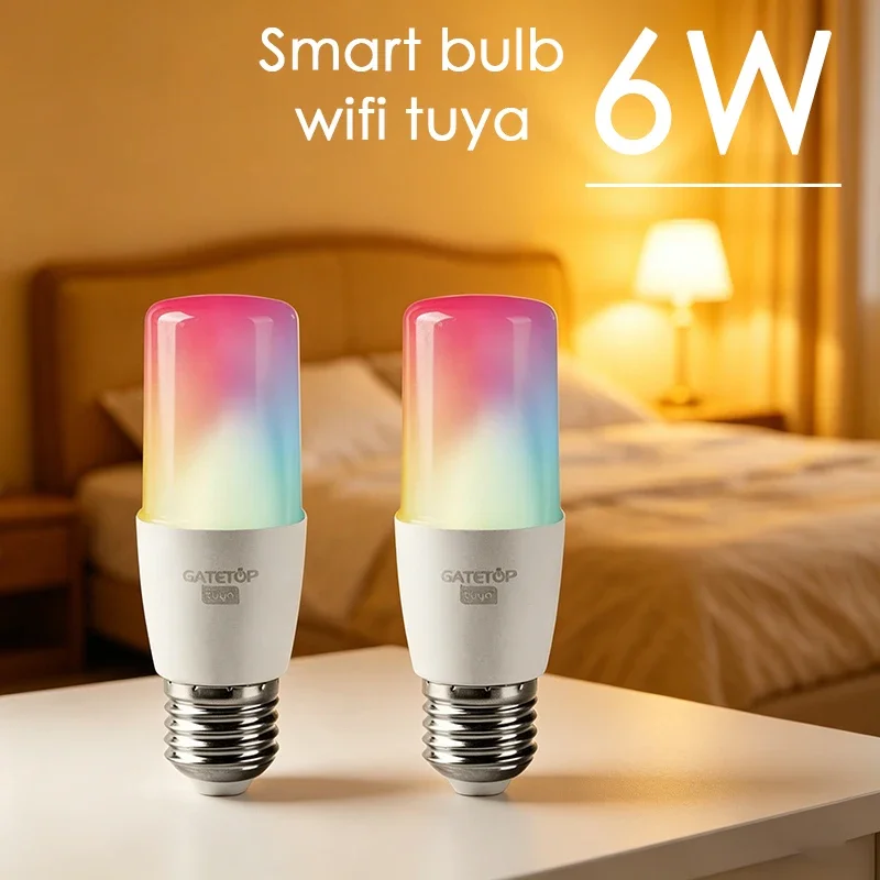 

1-10PCS Tuya Candle Lamp E27 Led Smart Light Bulb Wifi 6W RGBCW WW Works with Alexa Google Home Yandex Alice Smartthings
