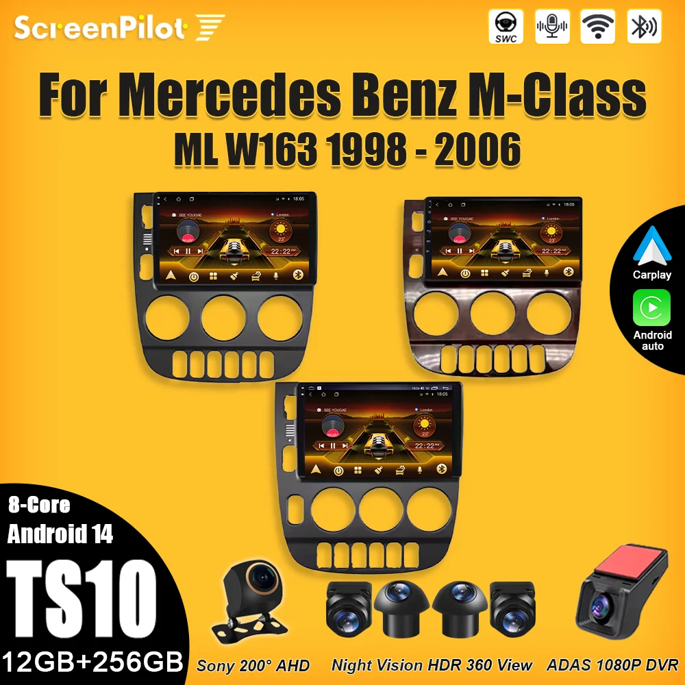 Android 15 для Mercedes Benz M-Class ML W163 Android 1998-2006 Автомобильный радиоприемник 2 din Carplay Интеллектуальная система Сенсорный экран 8-ядерный