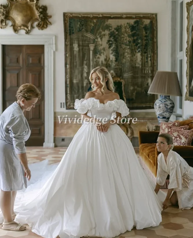 Personnalisé 2025 doux blanc bretelles princesse robe de mariée 3D fleur robe de mariée a-ligne robe de mariée en Satin