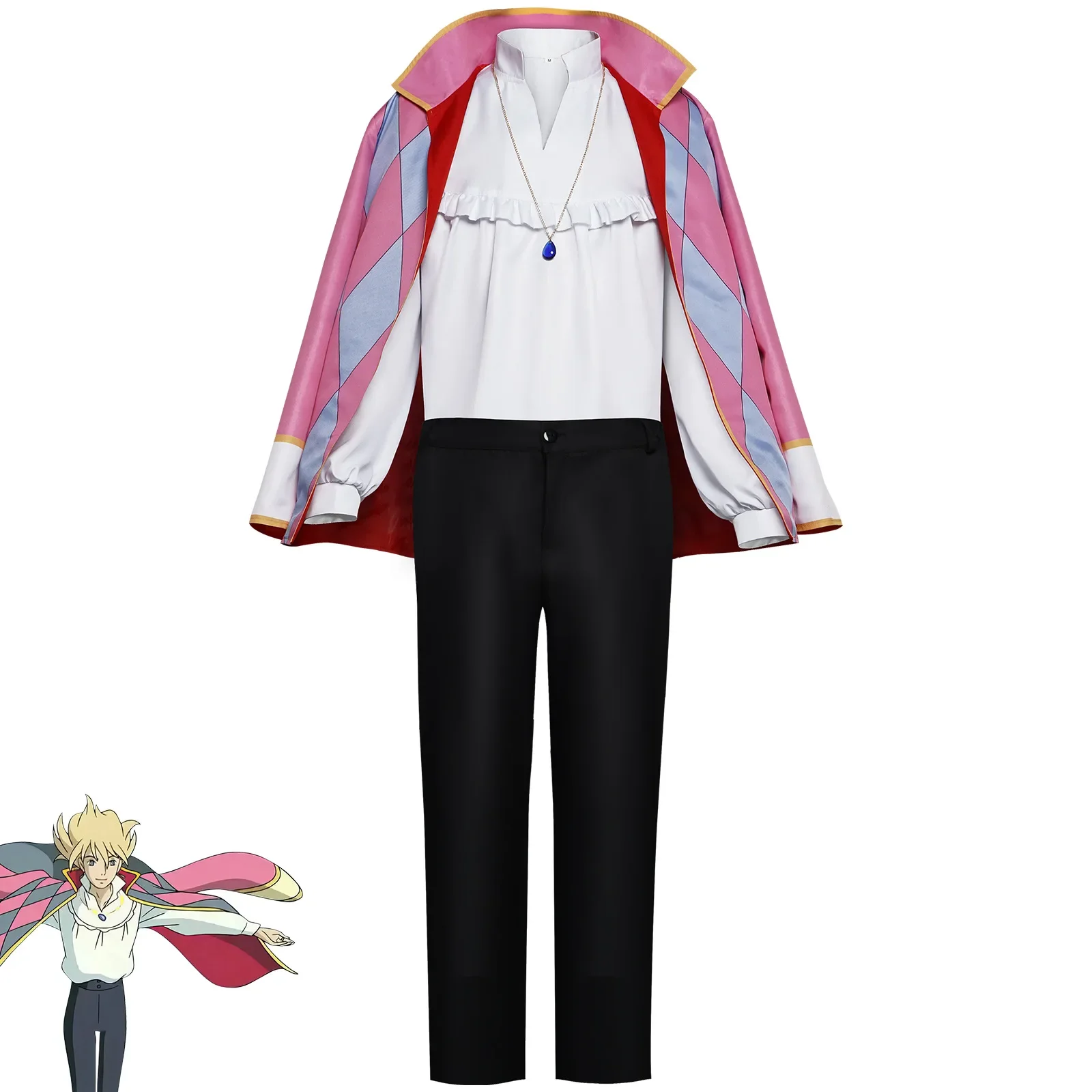 Howl Cosplay Costume Anime Full Set With Jacket Shirt Pants Necklace Earnings For Halloween Comic Con Big Size Howl Outfits view 2